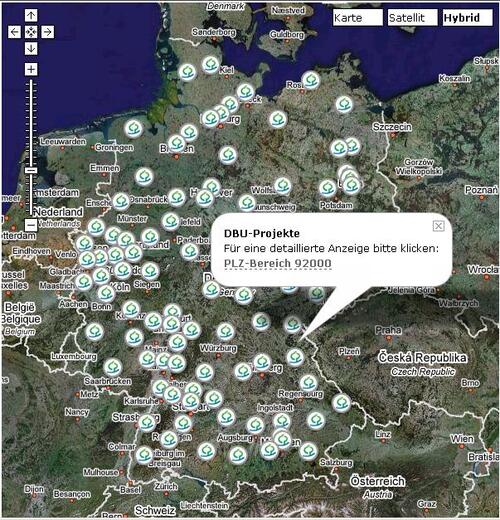 Datenbank der DBU - geografische Suche - Übersicht 