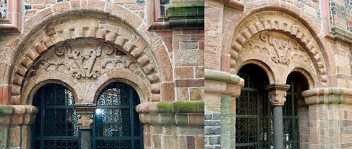 Das Heidenportal vor und nach der Restaurierung 