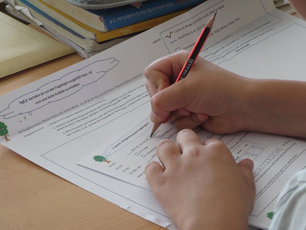 Grundschule „Steinfurth“ in Wolfen; Fragebogen; Masterarbeit: Wahrnehmung zur Natur © Dr. Anett Richter / Deutsches Zentrum für integrative Biodiversitätsforschung (iDiv)