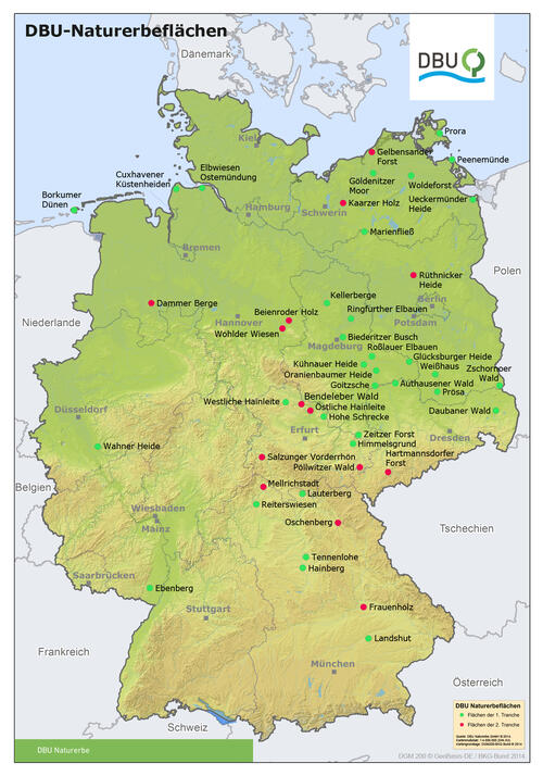 Übersichtskarte mit DBU-Naturerbeflächen 