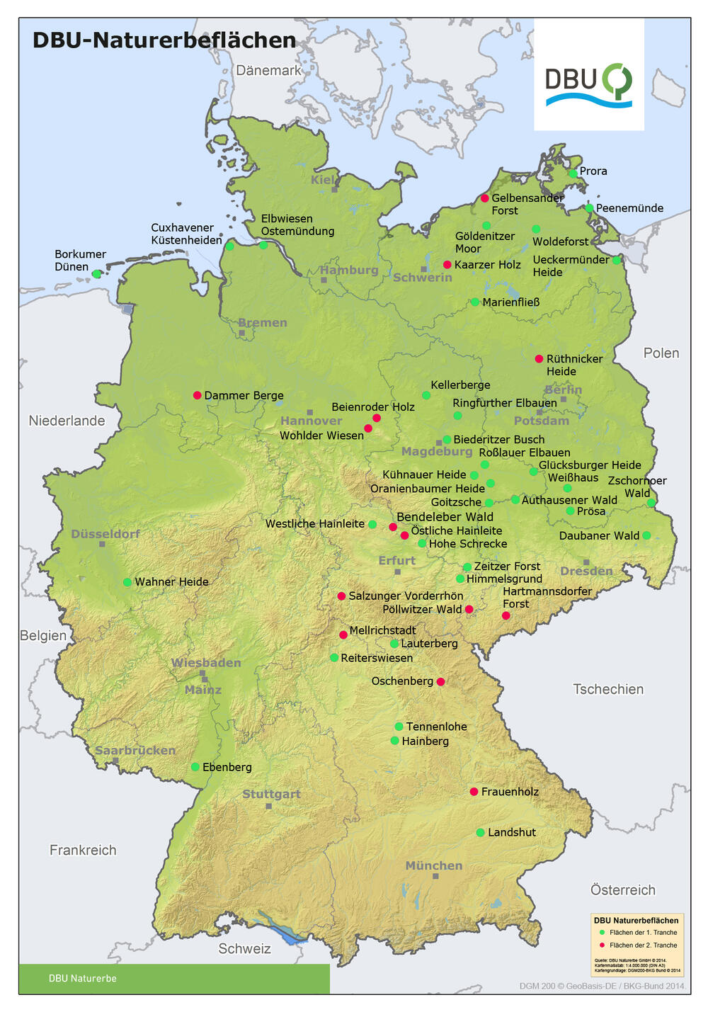 Übersichtskarte mit DBU-Naturerbeflächen 