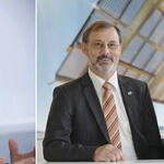 Günther Cramer, SMA Technology AG (l.), sowie Dr. Andreas Bett, Fraunhofer ISE, und Hansjörg Lerchenmüller, Soitec Solar GmbH © Fraunhofer ISE/Soitec (Bett/Lerchenmüller)