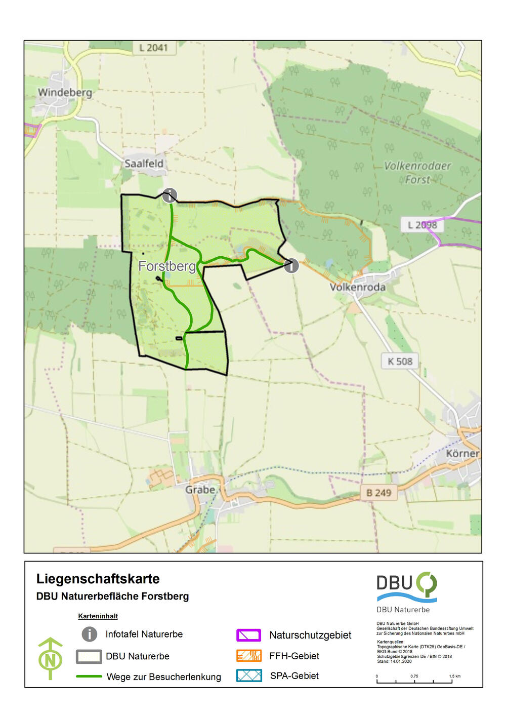 Liegenschaftskarte der DBU-Naturerbefläche Forstberg © DBU