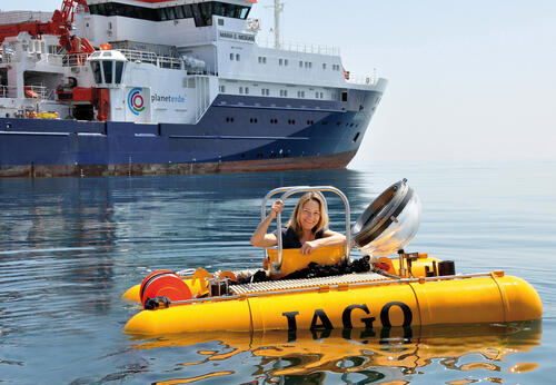 Prof. Dr. Antje Boetius im Tauchboot © JAGO-Team/Geomar