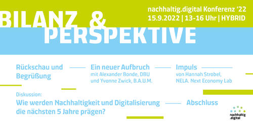 Unter dem Titel „Bilanz und Perspektive“ findet am Donnerstag, den 15. September von 13 bis 16 Uhr, die hybride Abschlusskonferenz des Projekts nachhaltig.digital statt.  © nachhaltig.digitial