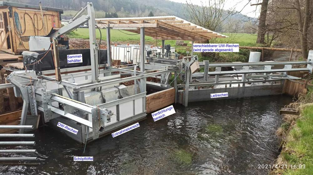 Versuchsfangkammer im Mühlgraben der Schmaleicher Mühle in Rauschenberg/Wohra © Ing.-Büro Hermann Henkel