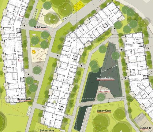 Im Stadtquartier Aubuckel in Mannheim wird ein grünes »Schwammstadt«-Projekt realisiert. © Technische Universität Darmstadt