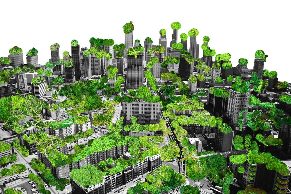 Stadtpanorma Key visual Ausstellung Grün Stadt Grau © Tulp Design GmbH