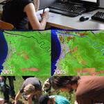 Bildcollage: Moderne Fernerkundungsdaten geben Einblicke in die Entwicklung von Umwelt, Wirtschaft und Gesellschaft - sowohl am Computer als auch zur Unterstützung der Geländearbeit 