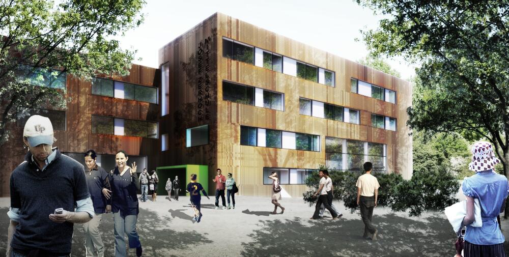 Grafik Haupteingang Josef-Zerhoch-Mittelschule &copy; kplan AG