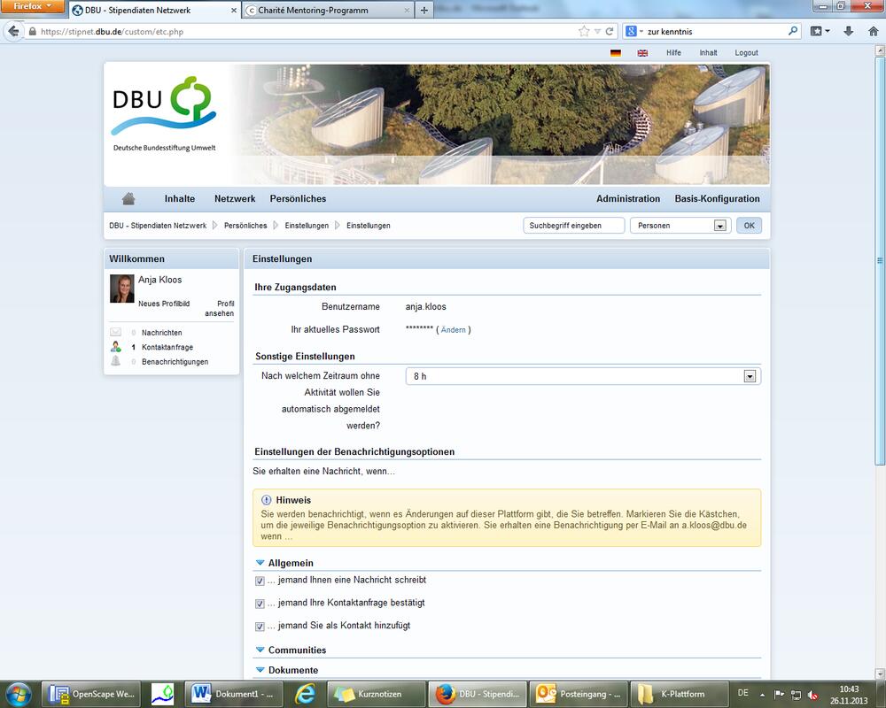 Einstellung automatischer Logout 