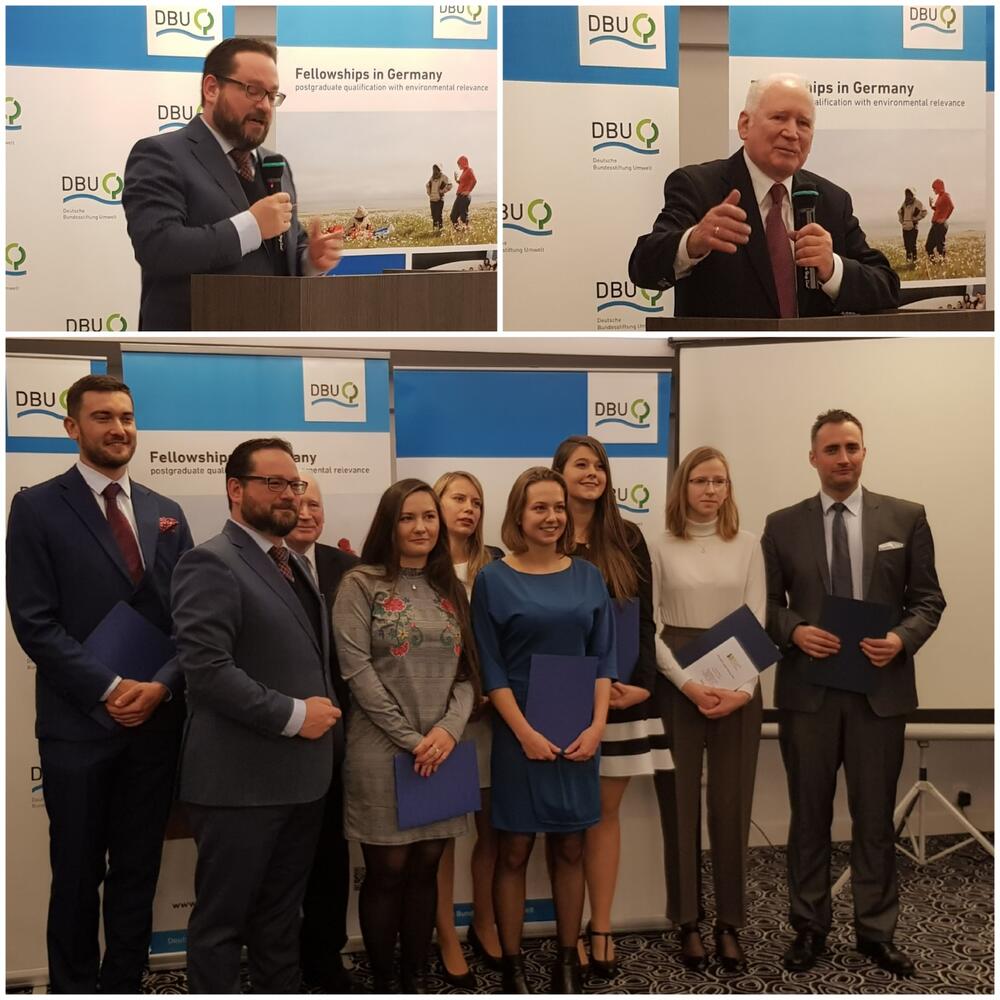 Urkundenvergabe mit dem Generalsekretär der DBU und dem Umweltpreispreisträger Professor Nowicki  © Deutsche Bundesstiftung Umwelt, Dr. Nicole Freyer-Wille