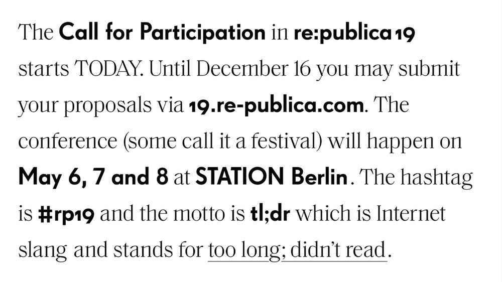 Call for Partizipation - re publica 2019 © re:publica