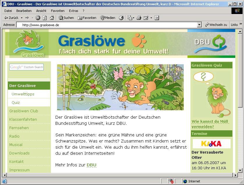 Die Kinder-Seiten der Graslöwen-Homepage www.grasloewe.de 