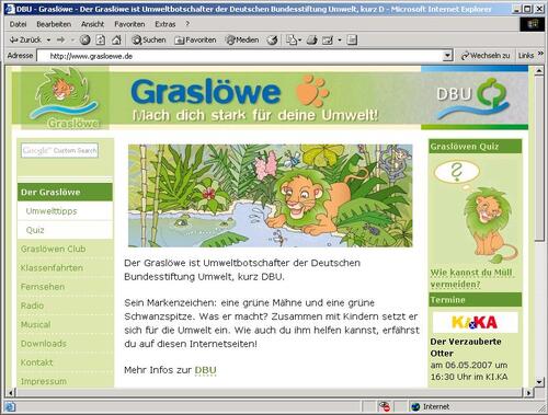 Die Kinder-Seiten der Graslöwen-Homepage www.grasloewe.de 