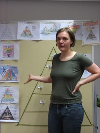 DBU-Alumna Eva Koch erläutert verschiedene Ernährungspyramiden 