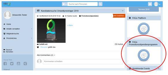 Home-Feed der Kommunikationsplattform © DBU