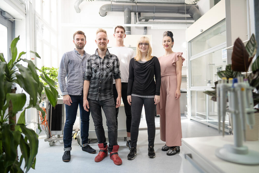 Das Team von amberskin (von links nach rechts): Steffen Beier, Arved Bünning, Lukas Geerties. Caja Siegert und Michelle Grüne. © Amberskin GbR; Ole Ploennigs