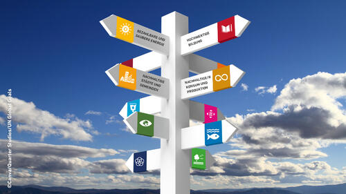 Unsicherheiten und Dilemmata: DBU-Förderinitiative Die große Transformation - Nachhaltigkeitsdilemmata und Umgang mit Unsicherheiten adressiert insbesondere Nachhaltigkeitsdilemmata © Canva/Quarter Studios/UN Global Goals