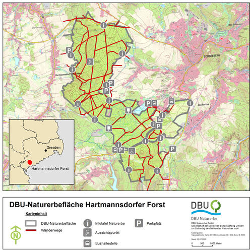 DBU Karte von der Naturerbefläche Hartmannsdorfer Forst  © DBU Naturerbe