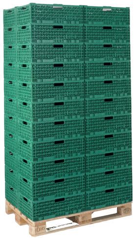 IFCO SYSTEMS RPCs open and stacked on pallet