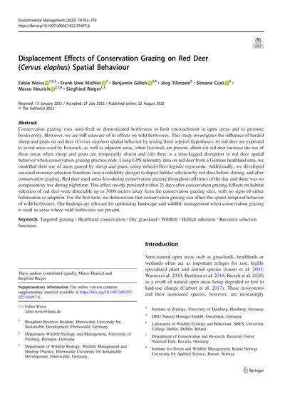 Displacement Effects of Conservation Grazing on Red Deer (Cervus elaphus) Spatial Behaviour