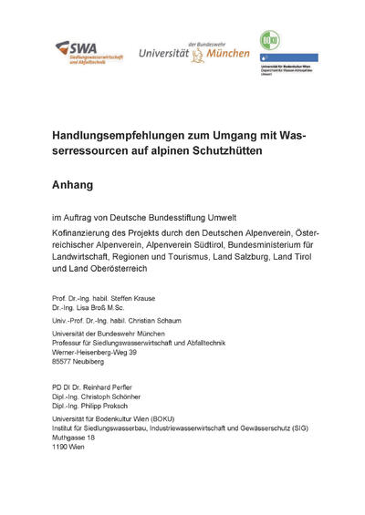 Handlungsempfehlungen zum Umgang mit Wasserressourcen auf alpinen Schutzhütten - Anhang