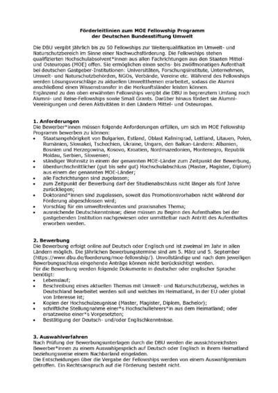Förderleitlinien zum MOE Fellowship Programm der Deutschen Bundesstiftung Umwelt
