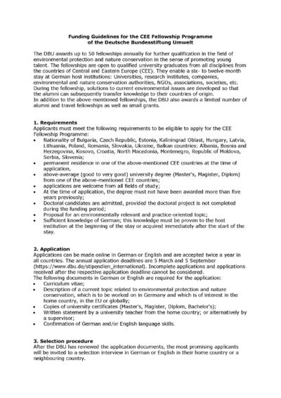 Funding Guidelines for the CEE Fellowship Programme of the Deutsche Bundesstiftung Umwelt