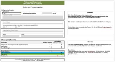 Arbeitshilfe für Arbeits- und Kostenpläne auf Kostenbasis - Start-up