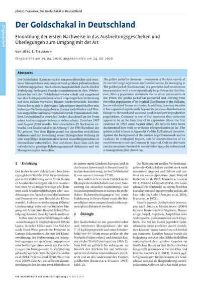 Der Goldschakal in Deutschland in: Naturschutz und Landschaftsplanung 52 (9), 428-434