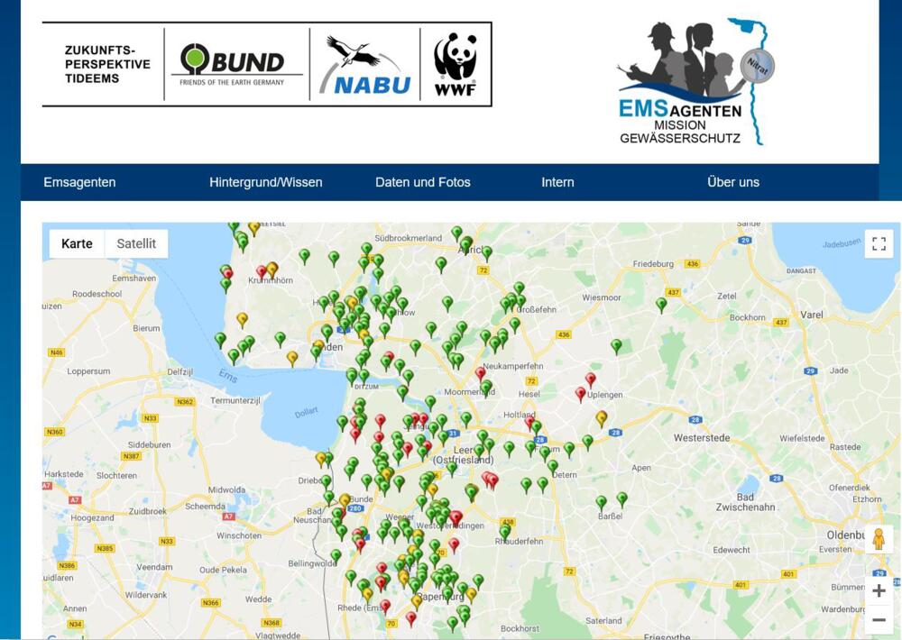 Kartografische Darstellung der Messergebnisse auf der Homepage © WWF Deutschland / BUND / NABU