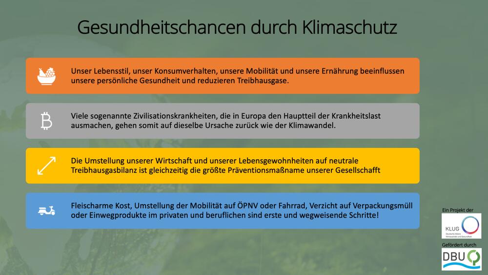 Gesundheitschancen durch Klimaschutz © KLUG Deutsche Allianz Klimawandel und Gesundheit e. V.