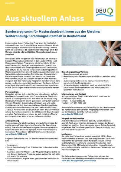 Sonderprogramm für Masterabsolvent:innen aus der Ukraine: Weiterbildung/Forschungsaufenthalt in Deutschland