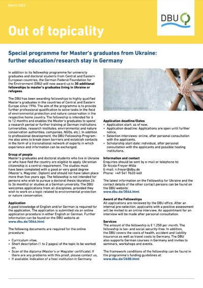 Special programme for Master‘s graduates from Ukraine: further education/research stay in Germany Application