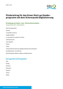 Förderantrag für das Green Start-up-Sonderprogramm mit dem Schwerpunkt Digitalisierung